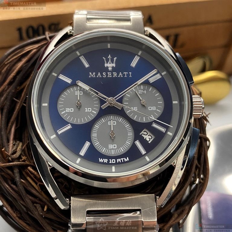 [星晴錶業]MASERATI手錶,42mm,R8873632004寶藍色錶面銀錶殼銀色精鋼錶帶款, , large
