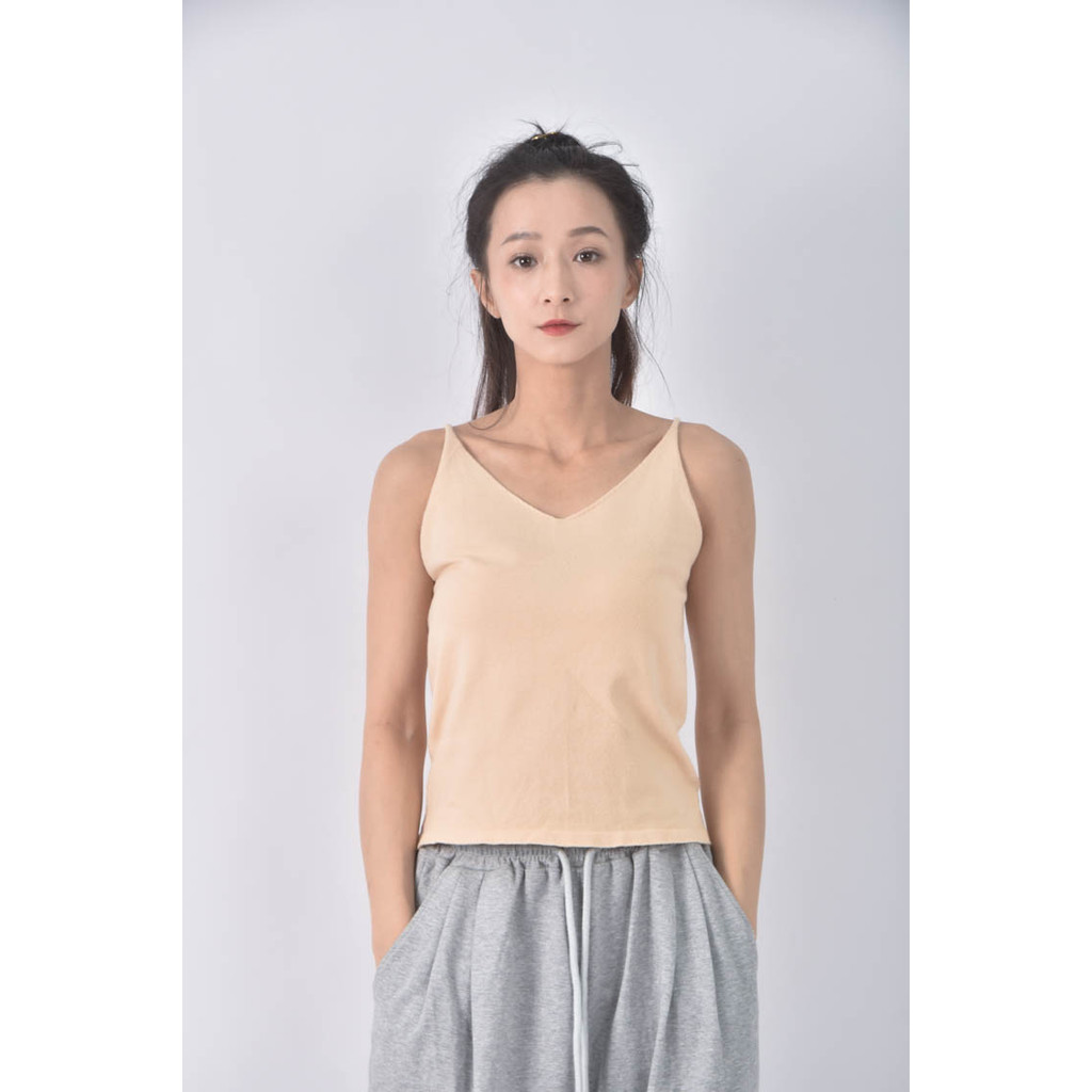(XS（含）以下) one 2吊帶棉質簡約V領黃色上衣二手衣, , large