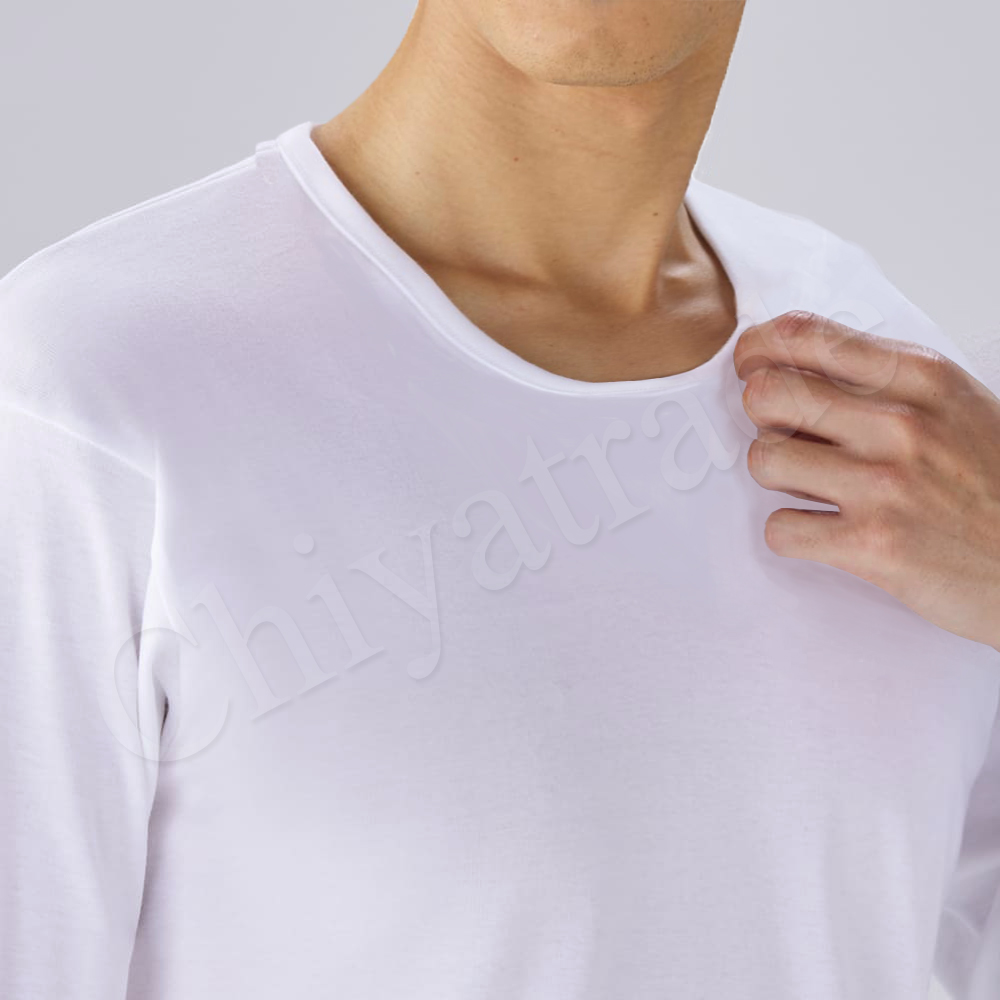 【日本郡是Gunze】日本製 抗菌防臭加工 100%純棉 男士 圓領 長袖內衣 衛生衣-白色(舒適親膚)-LL, , large