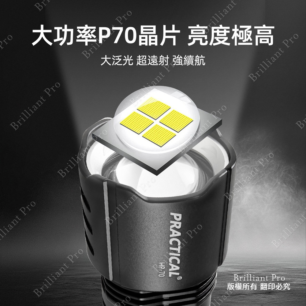 Utility Brand Charging Flashlight PR-A70W01 Five-stage light source mode: Strong Light/Medium Light/Low Light/Flash/S, , large