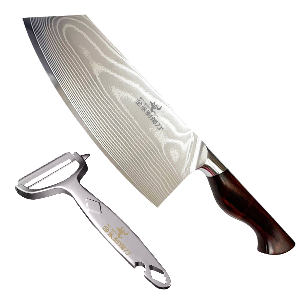 【金永利鋼刀】NK1-2a龍紋大馬士革鋼 蔬果料理尖切刀18cm (送鋅合金刨刀)