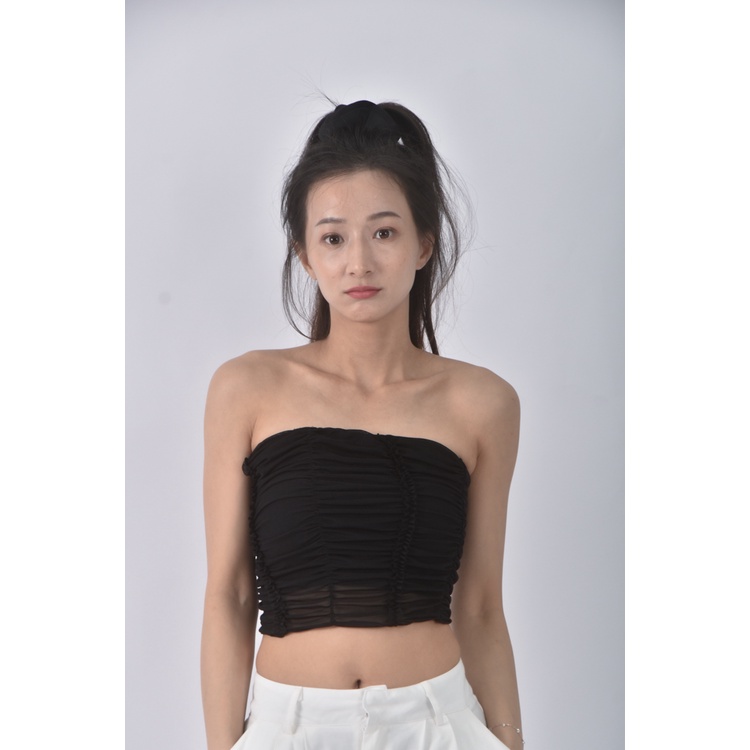 (S) 【安于晴Charlene私服】質感棉質抹胸黑色上衣二手衣, , large