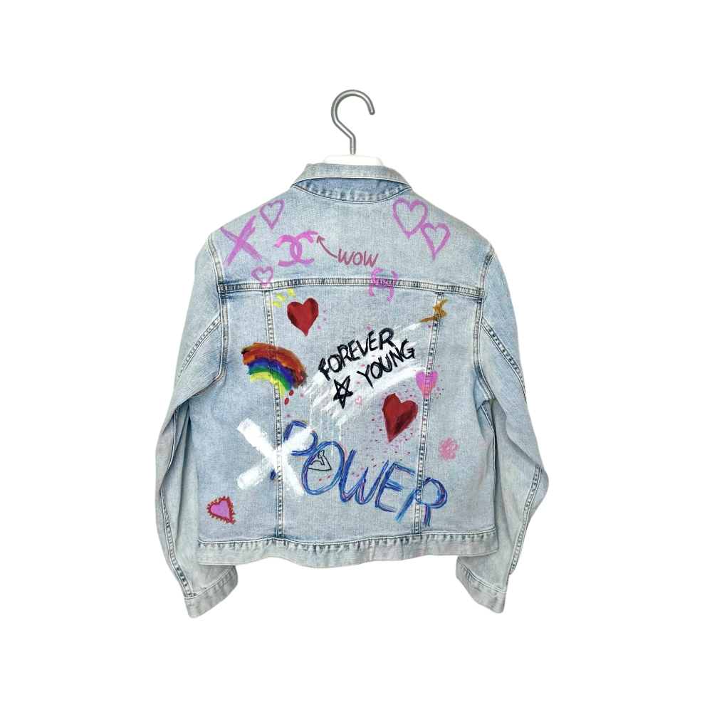 Rainbow Pink Bubble Denim Jacket Light Blue, , large