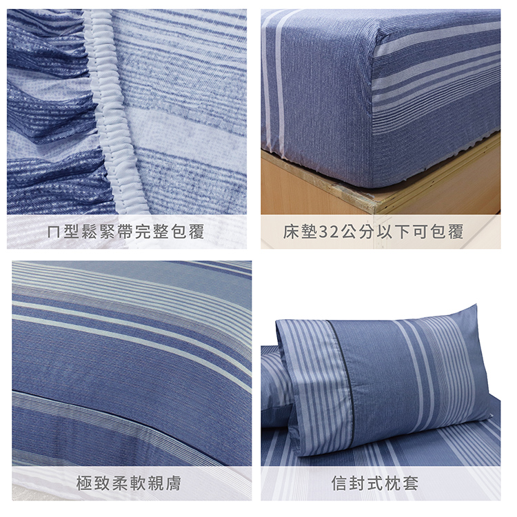 【多利寶寢具】FITNESS 精梳棉雙人特大床包枕套三件組-安德里-藍, , large