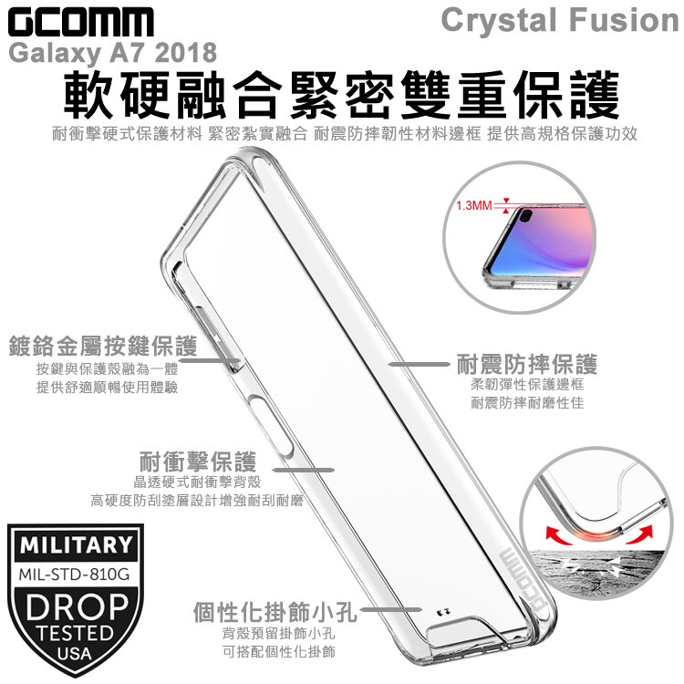 GCOMM Galaxy A7 2018 晶透軍規防摔殼 Crystal Fusion, , large