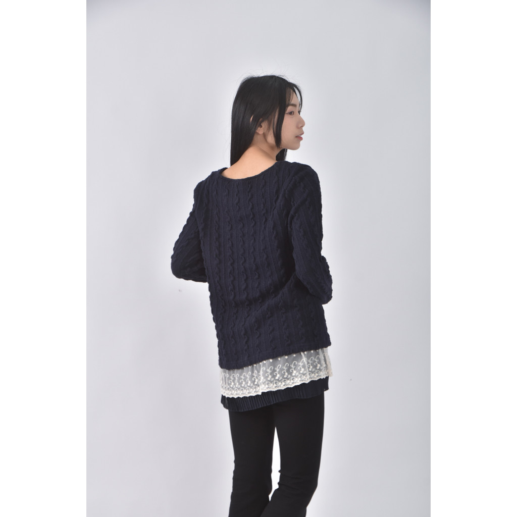 (M) b l u e棉質蝴蝶結藍色長袖上衣二手衣, , large