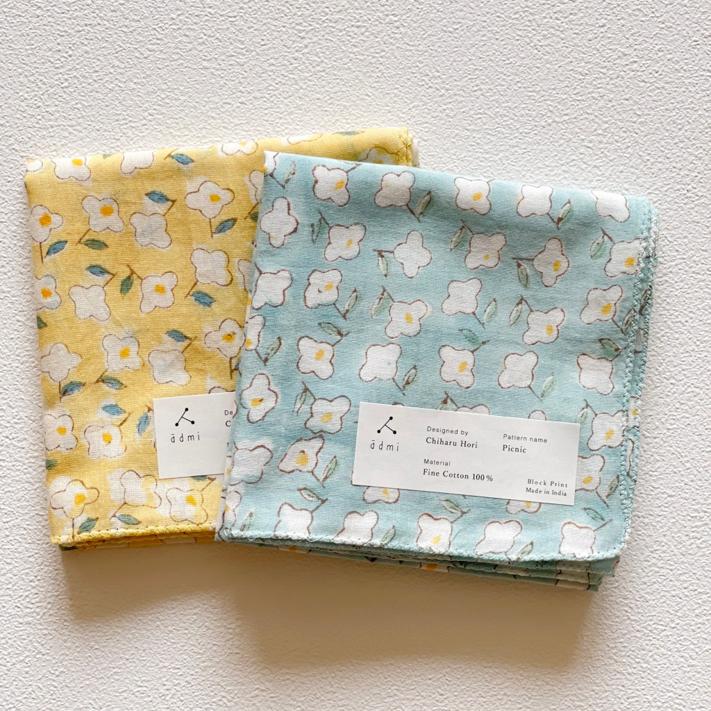 日本設計/印度製造 admi 全棉 方形 45x45 cm 手帕 手巾 (Picnic 03), , large
