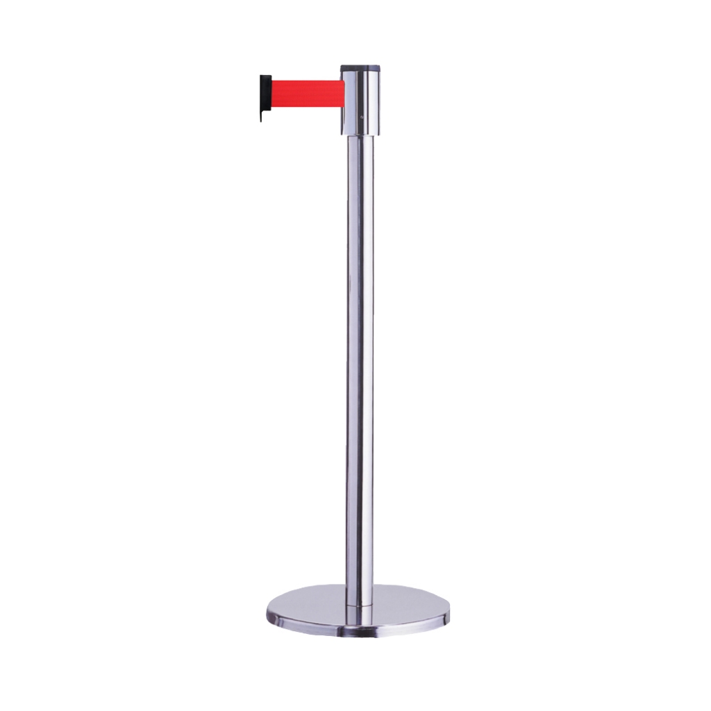 單隻 台灣製造 不銹鋼紅龍柱 四向伸縮帶欄柱（銀柱/黑色烤漆柱）RS-11SR 經濟型 織帶色可換 伸縮圍欄 排隊柵欄, , large