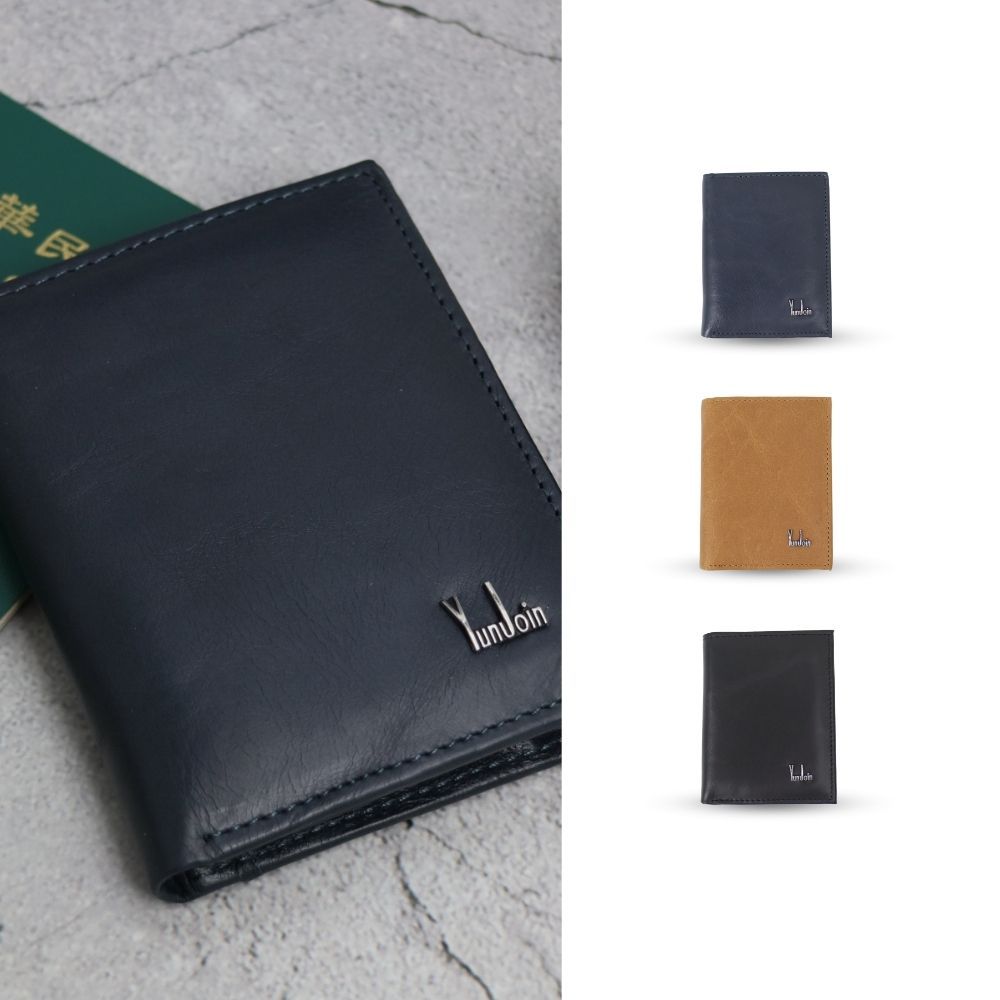 【YUNJOIN】Eterna 直立式真皮短夾-藍色  (男用/女用 多卡位收納皮夾)