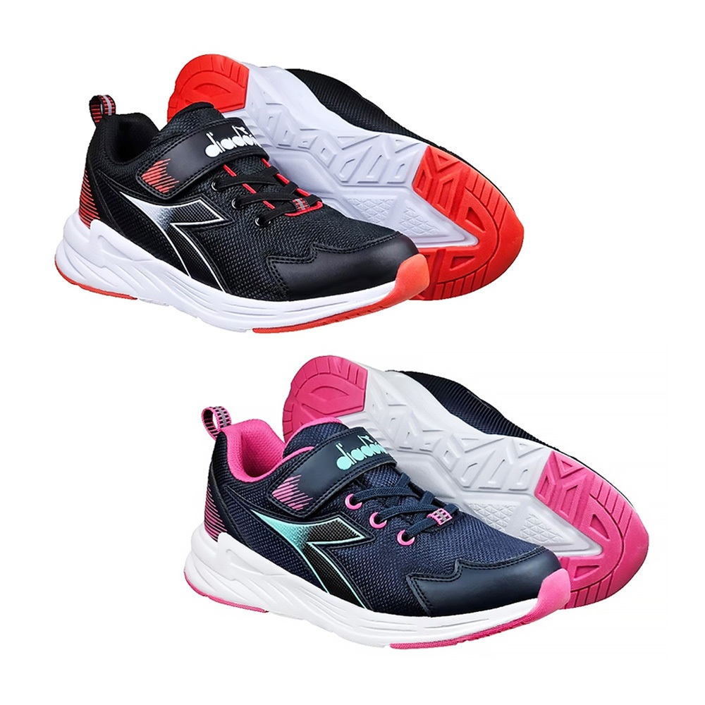 DIADORA迪亞多那 鮫鯊大童慢跑鞋 童運動鞋 童鞋 寬楦 魔鬼氈 保護後跟 輕量 吸震 抗菌 除臭 防滑 黑紅 藍粉