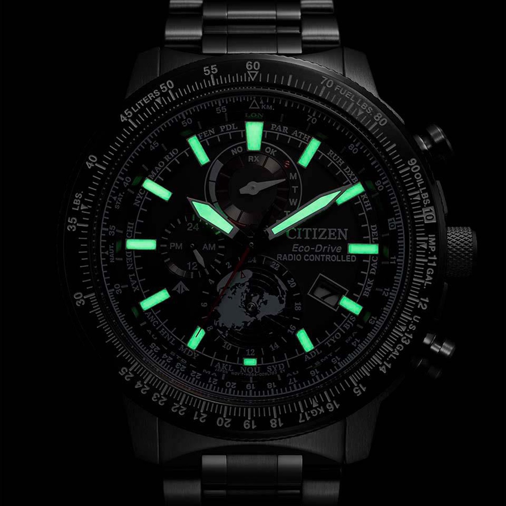 CITIZEN 星辰 PROMASTER 光動能電波飛行錶 北半球城市時間手錶 BY3005-56G, , large