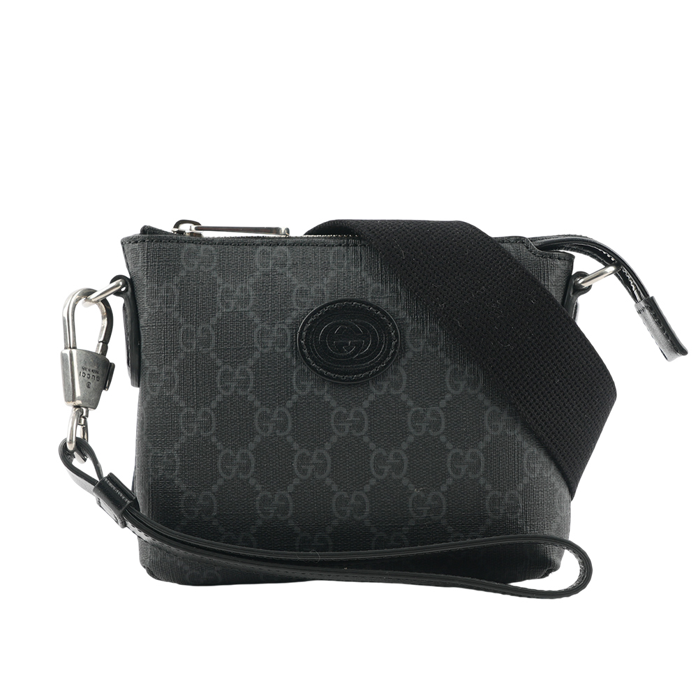 GUCCI Interlocking G 標誌附手提把迷你郵差包/黑灰色, , large
