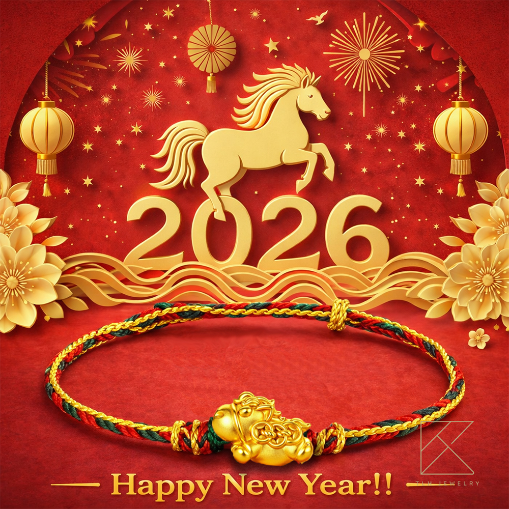 【TLH】黃金墜編織手繩 純金999 HORSE發生 約重0.08錢&plusmn;0.02 (馬年 過年 送禮), , large