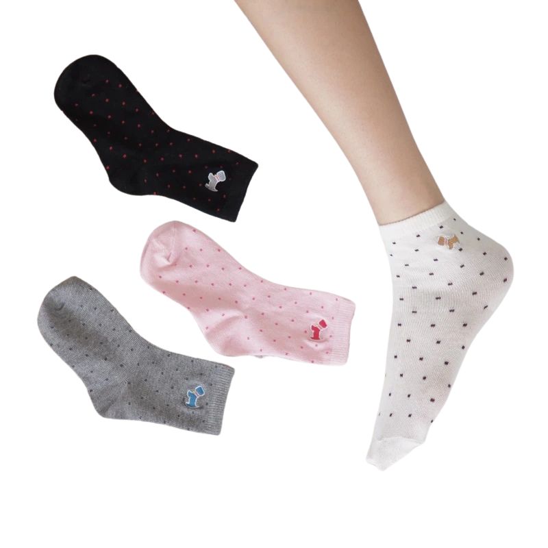 [Kaimei Cotton] MIT Taiwan-made Polka Dot Embroidered Pure Cotton Children's Socks, Exquisite Pattern Design, 3-6 Years Old, Random Colors, Pack of 12