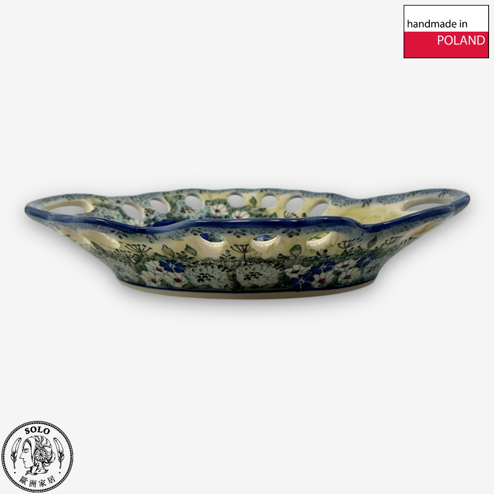 【SOLO Vintage】Cerraf Polish Pottery 26.5cm Fruit Bowl Traces of Fragrance in the Blue Fields Series Made in Poland, , large