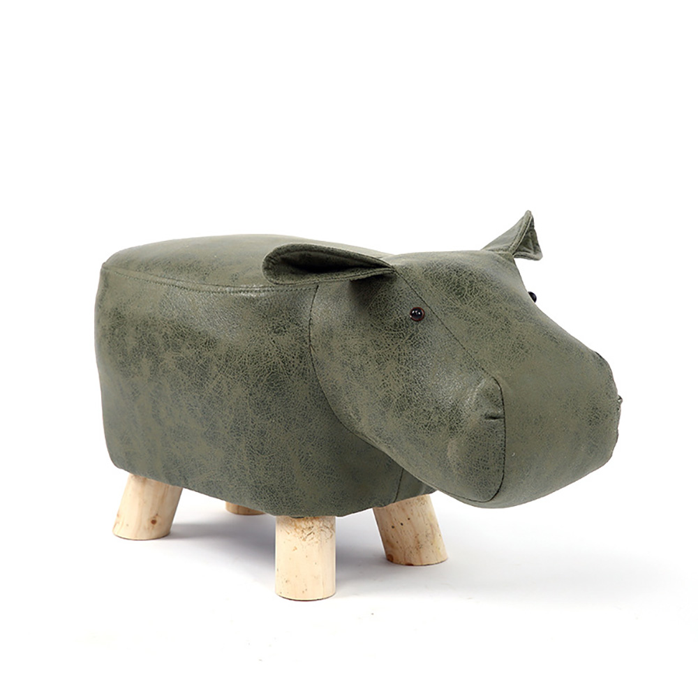 創意動物造型實木兒童小矮凳河馬綠色