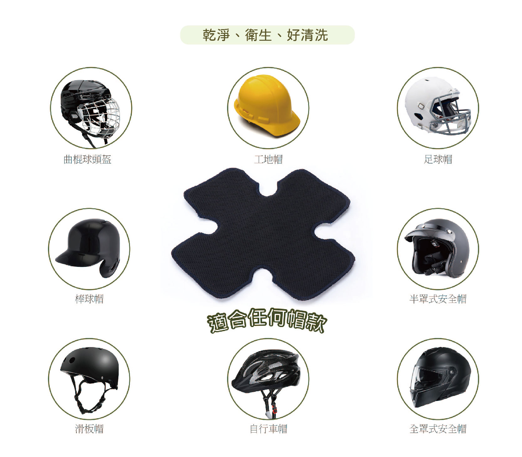 安全帽透氣墊(1入) 襯墊 散熱 可清洗, , large