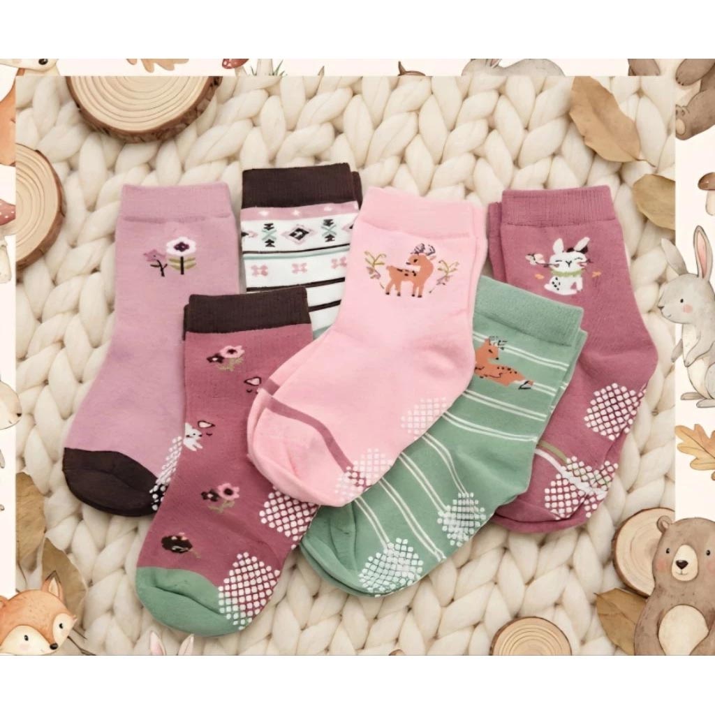 [Kaimei Cotton Industry] 10 pieces of random excellent pure cotton non-slip children's socks, forest cute pet style, animal children's socks, cartoon children's socks, cute socks, boys and girls socks, rabbit and small flowers, , large