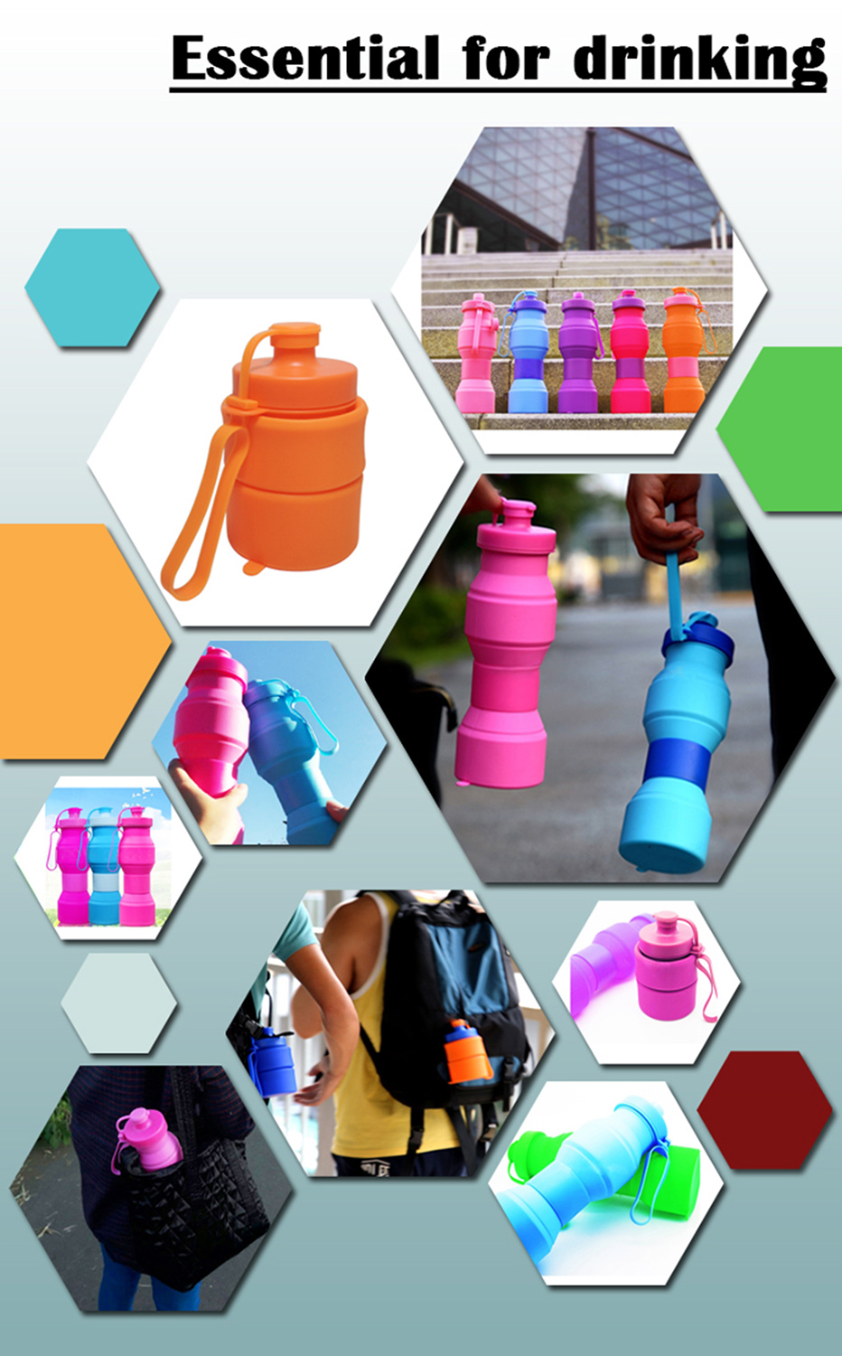 GS MALL 矽膠運動伸縮水壺 創意水壺 伸縮水壺 折疊水壺 矽膠水壺 運動水壺 登山水壺 水壺 水瓶, , large