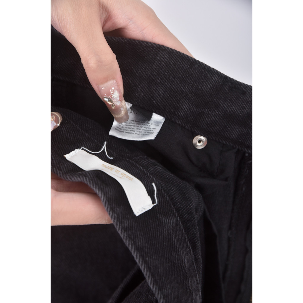 (S) riah韓牌高腰丹寧牛仔質感黑色長褲二手衣, , large