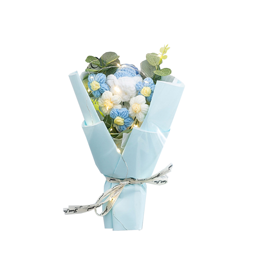 【上手家居】祝福編織花束 夢想藍玫瑰(針織花/小花束/針織花束/畢業花束)