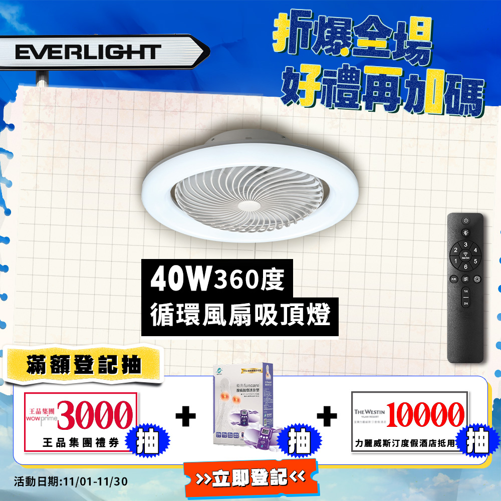Everlight 40W 360 degree circulation fan LED color adjustment remote control ceiling light