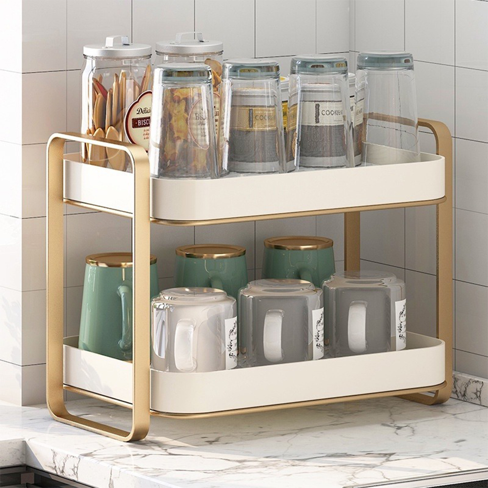 No installation required. Luxurious double-layer cup and glass dish rack. Suitable for kitchen storage. Includes a tray., , large
