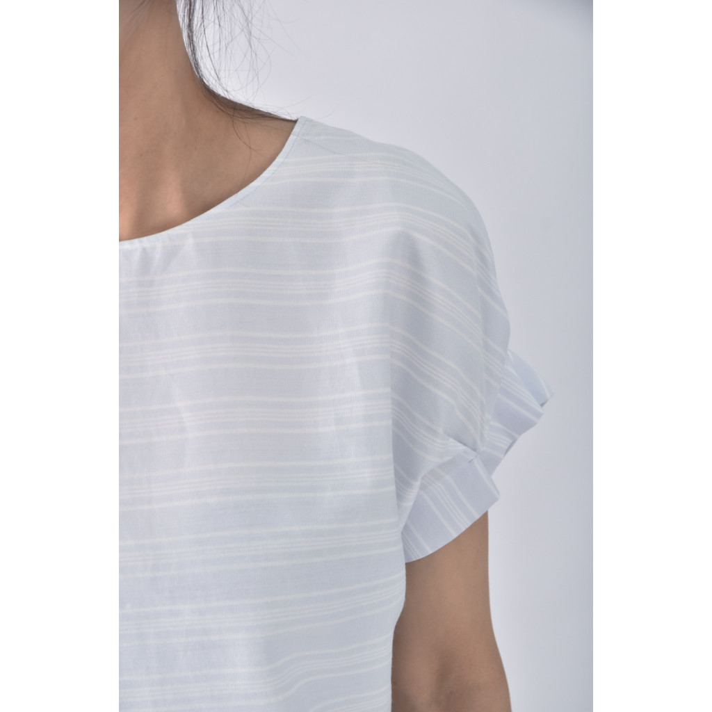 (S) kumikyoku橫條紋藍色短袖上衣二手衣, , large