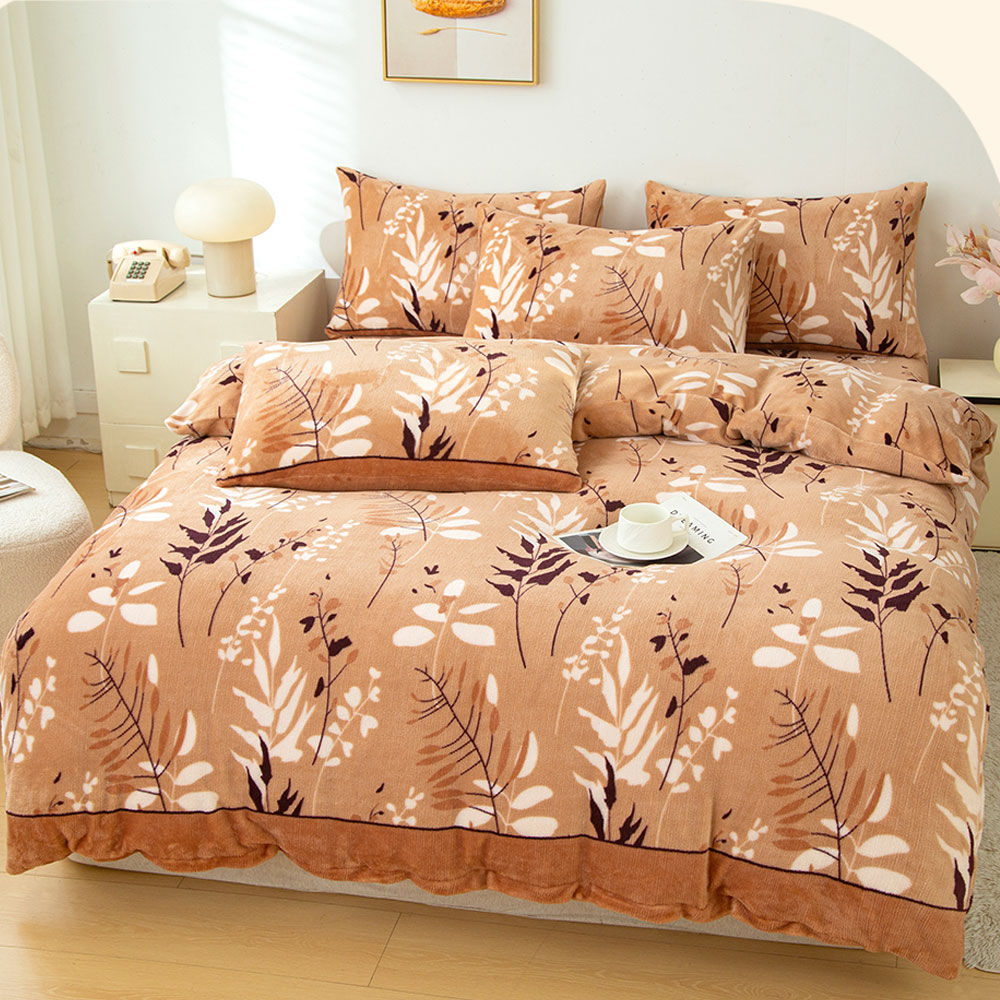 A-nice JOJO專櫃品牌 加厚款法蘭絨 床包兩用被毯四件組 柔軟細緻保暖 E - 琥珀林語, , large