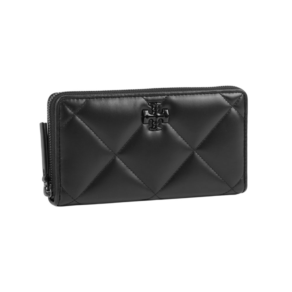 TORY BURCH Kira 黑釦縫線皮革ㄇ形拉鍊長夾(黑色), , large