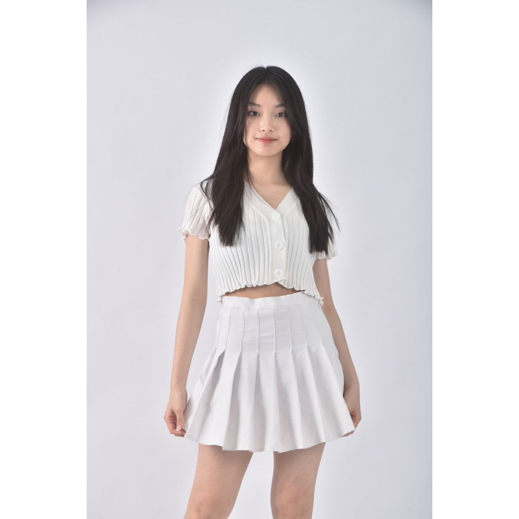(M) 【里唯私服】yi fan feng shang質感百摺白色短裙二手衣, , large