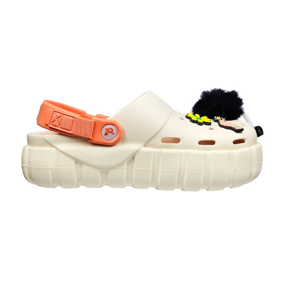 ROAD EASY 輕量透氣洞洞鞋 女鞋 拖鞋 涼鞋 時尚 可愛造型鞋扣 自由擺搭 回彈 穩定 厚底 增高 止滑 白 米, , large