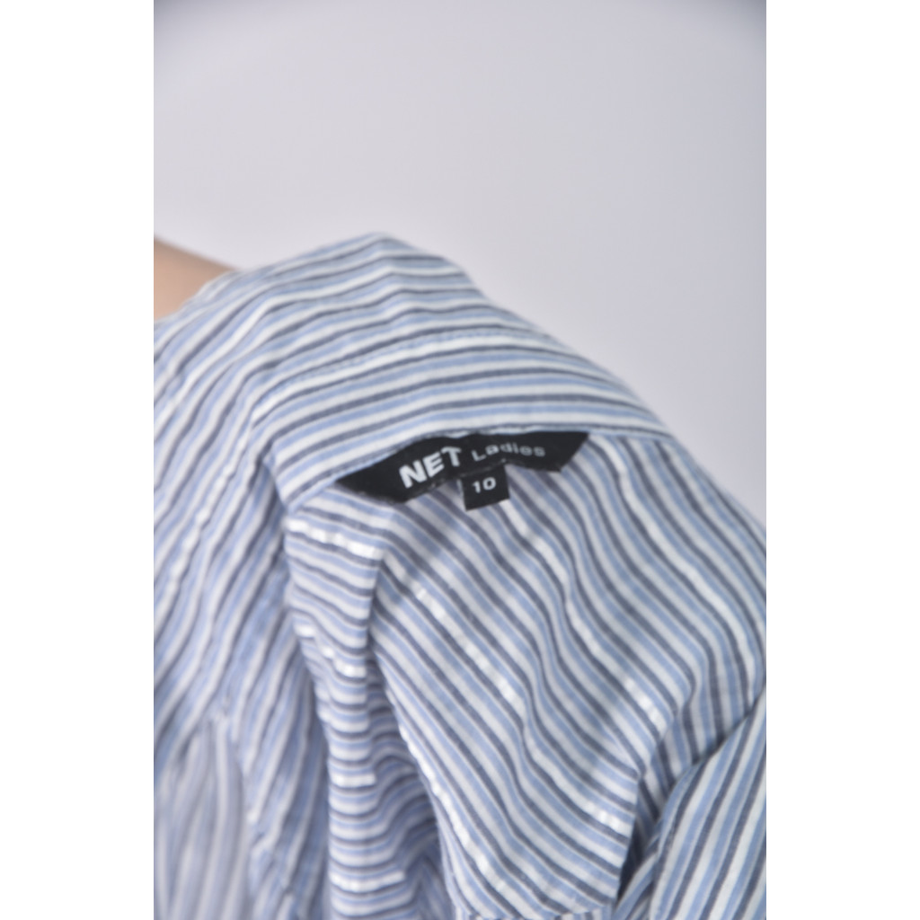 (L) net質感西裝棉質條紋藍色長袖上衣二手衣, , large