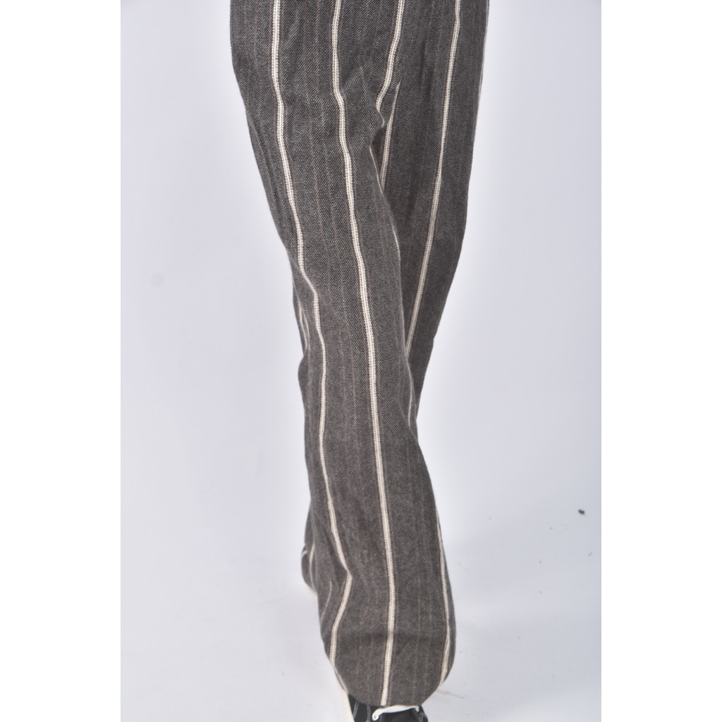 (M) 台北原創高腰羊毛條紋棕色長褲二手衣, , large
