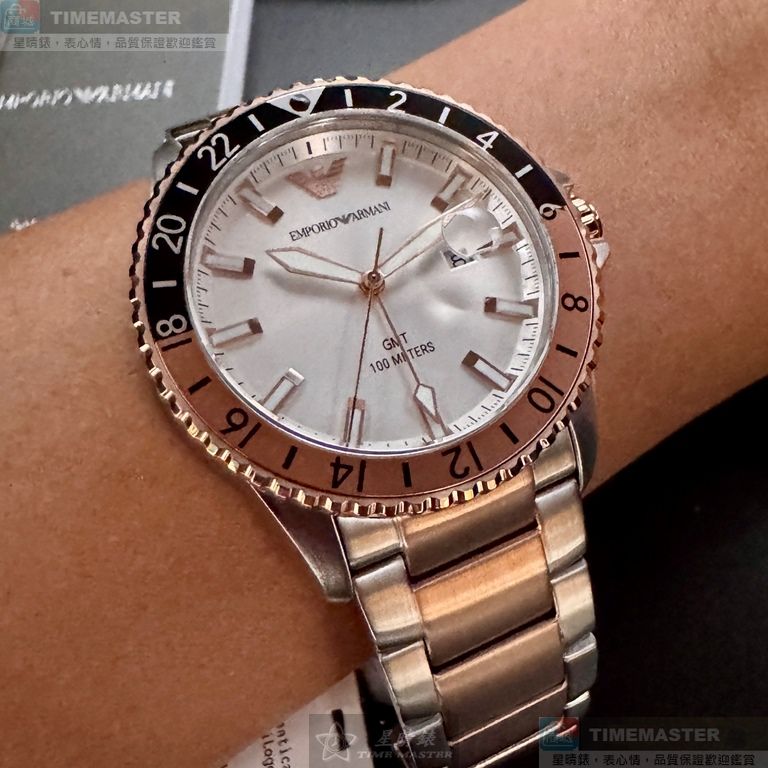 [星晴錶業]ARMANI手錶,42mm,AR00077銀白色錶面玫瑰金錶殼金銀相間精鋼錶帶款, , large
