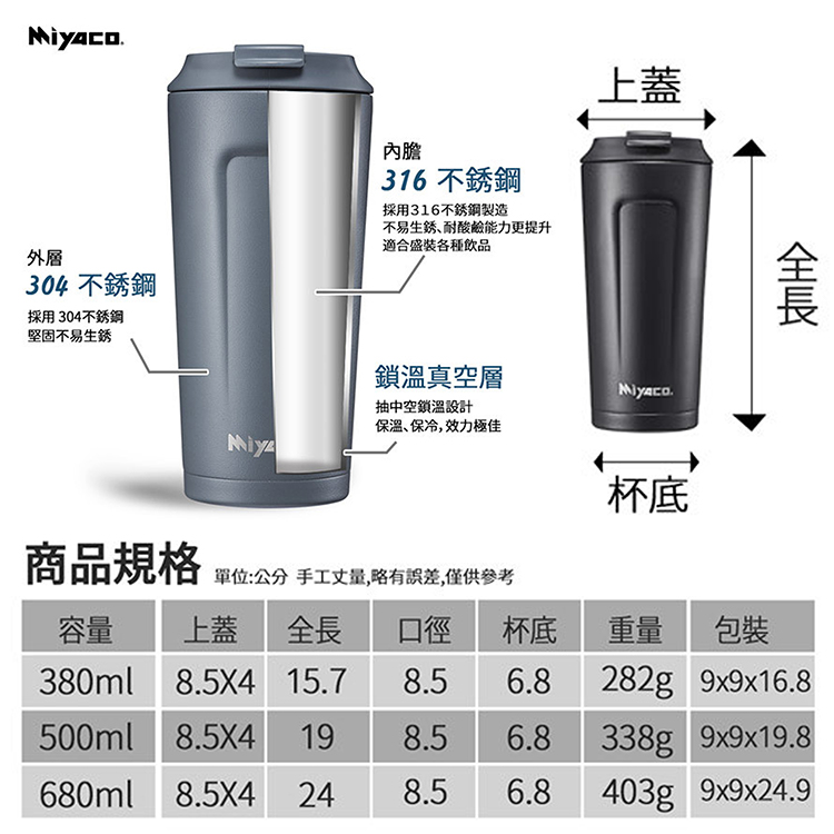米雅可品味316不鏽鋼真空咖啡隨行杯-680ml-不鏽鋼色-1支, , large