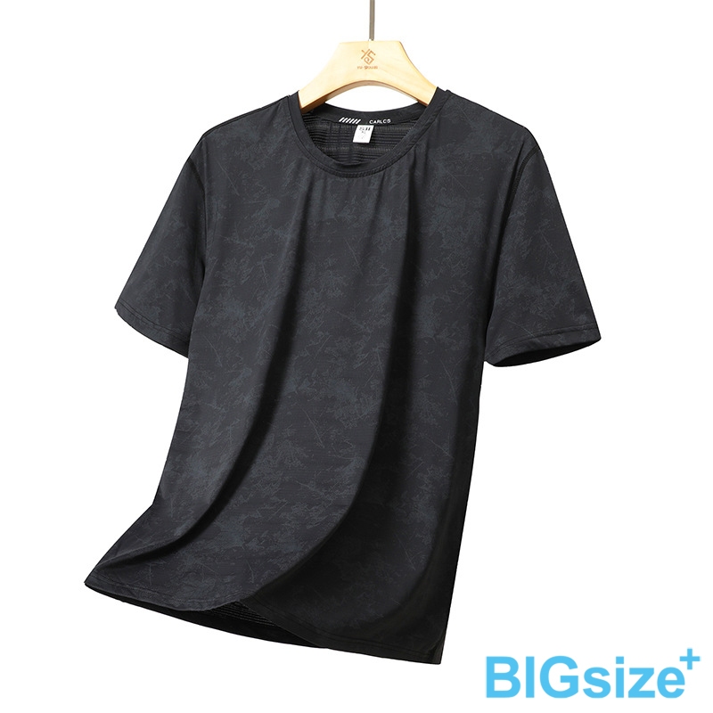 加大尺碼-冰絲 迷彩印花 圓領T恤-黑/白-0201060, 11白, large