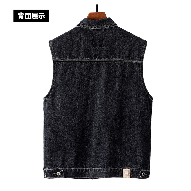 大尺碼-帥氣 刷色 牛仔背心-黑刷白-0207006, , large