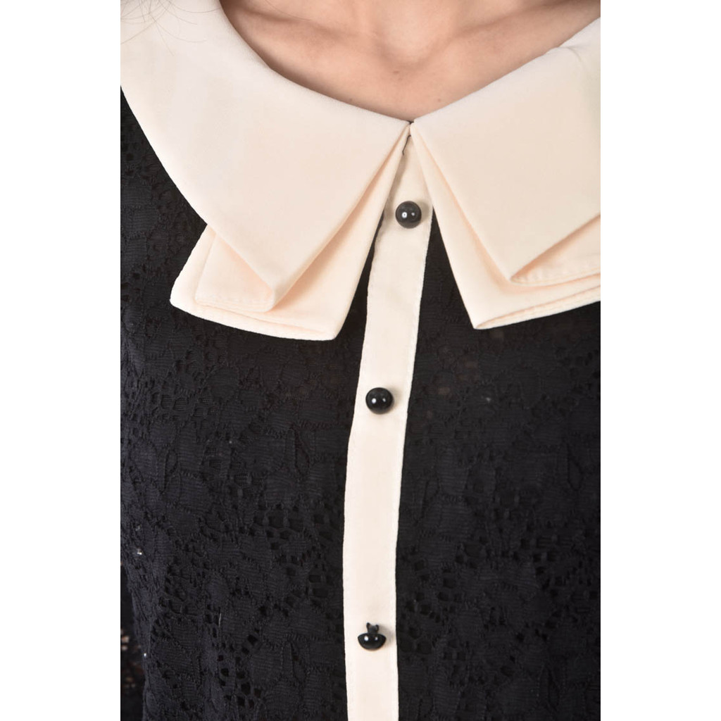 (S) 【又又私服】inventor質感蕾絲圓領黑色長袖上衣二手衣, , large