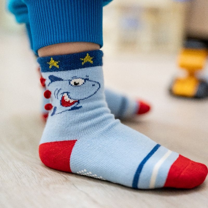 [Kaimei Cotton Industry] 10 pairs set, random and excellent, MIT made in Taiwan, pure cotton anti-slip children's socks (3-6 years old) - Baby Shark Style, , large