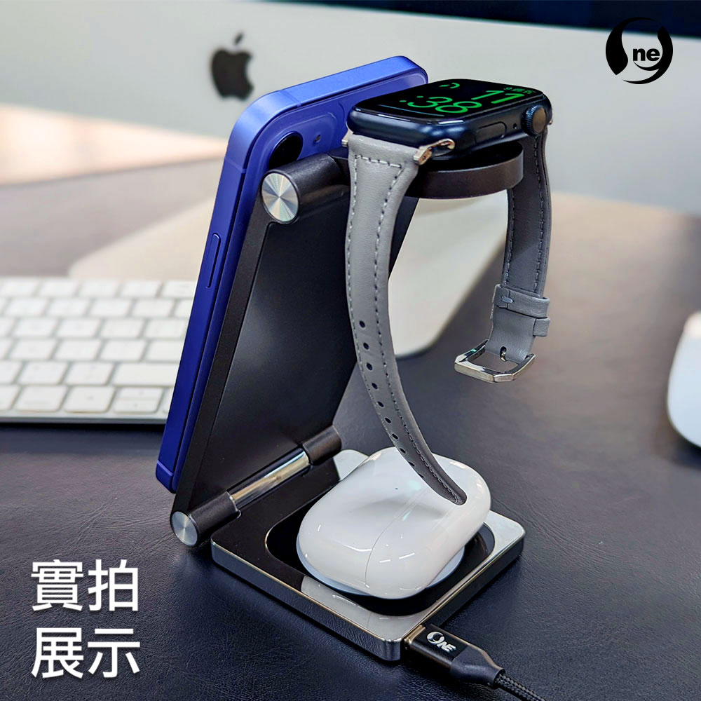 [O-ONE] 3-in-1 Magnetic Wireless Charging Dock Precise Magnetic Alignment Strong Hold Dual 15W Fast Charging, , large