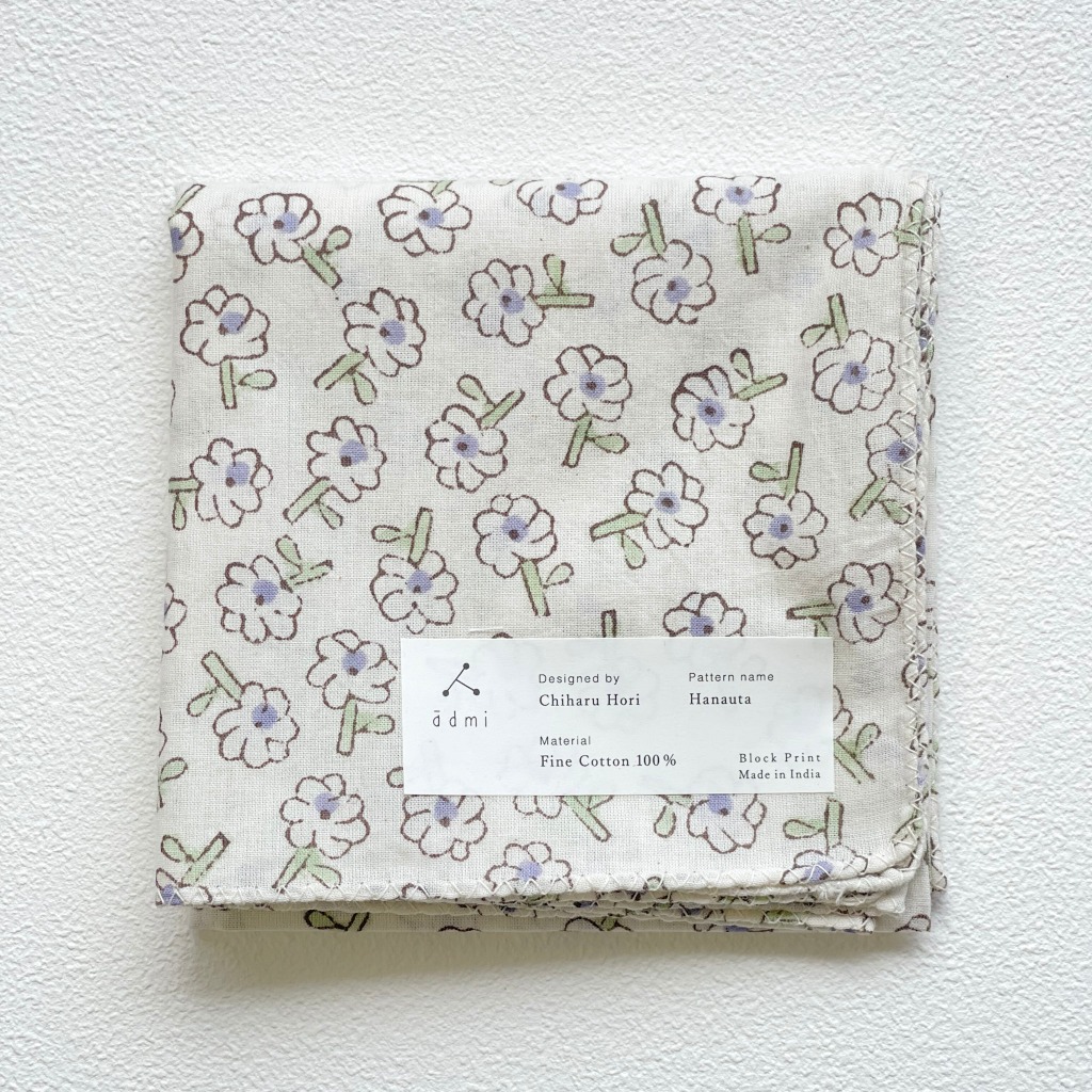 日本設計/印度製造 admi 全棉 方形 45x45 cm 手帕 手巾 (Hanauta 02)