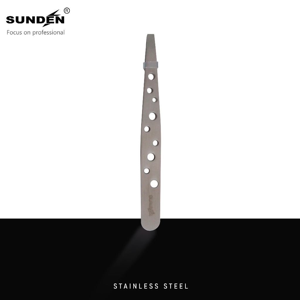 Stainless Steel Precision Flat Tweezers, Hole Pattern Design, Eyebrow and Hair Removal, SUNDEN SD2306, , large