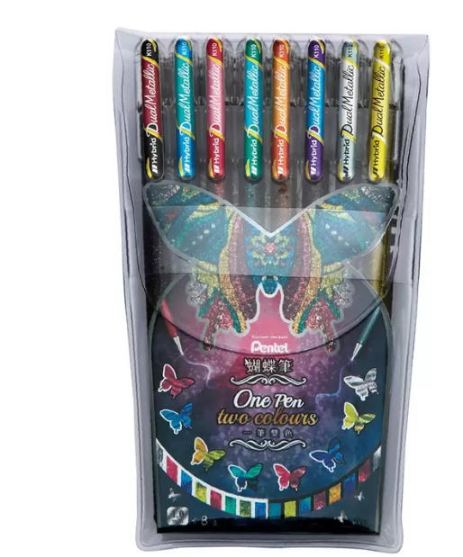 【 Pentel 飛龍 】 蝴蝶筆（一筆雙色）1.0mm 8色/組 K110-8T, , large