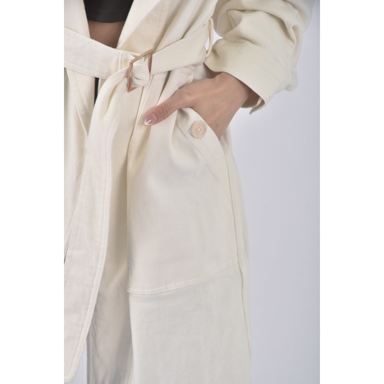 (XL) key wear丹寧牛仔質感棉質大衣杏色綁帶外套二手衣, , large