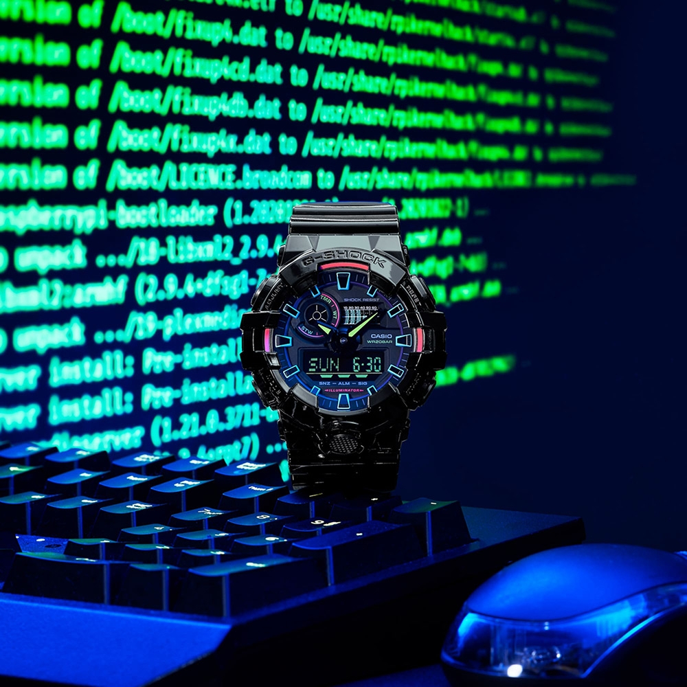 CASIO 卡西歐 G-SHOCK AI 探索虛擬彩虹系列雙顯錶 GA-700RGB-1A, , large