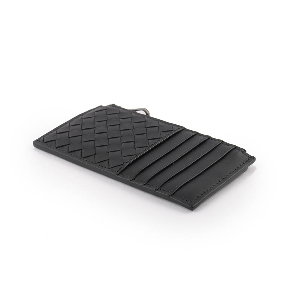 BOTTEGA VENETA 拉鏈小牛皮零錢包名片/卡夾/黑色, , large