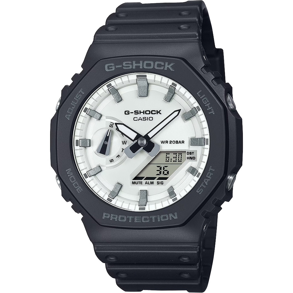 CASIO 卡西歐 G-SHOCK 黑白經典八角雙顯手錶 GA-2100WD-1A, , large