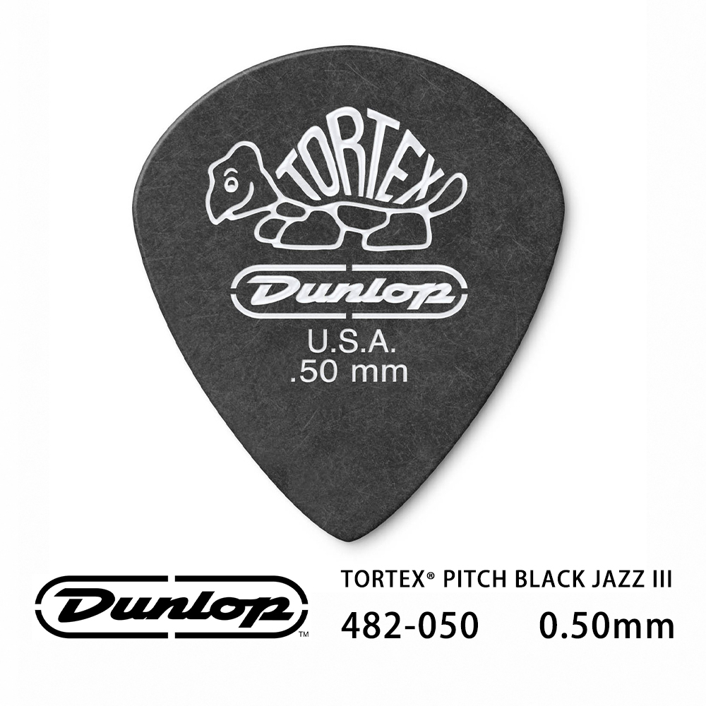 Jim Dunlop Tortex Pitch Black Jazz lll 482R 0.50mm Pick, , large