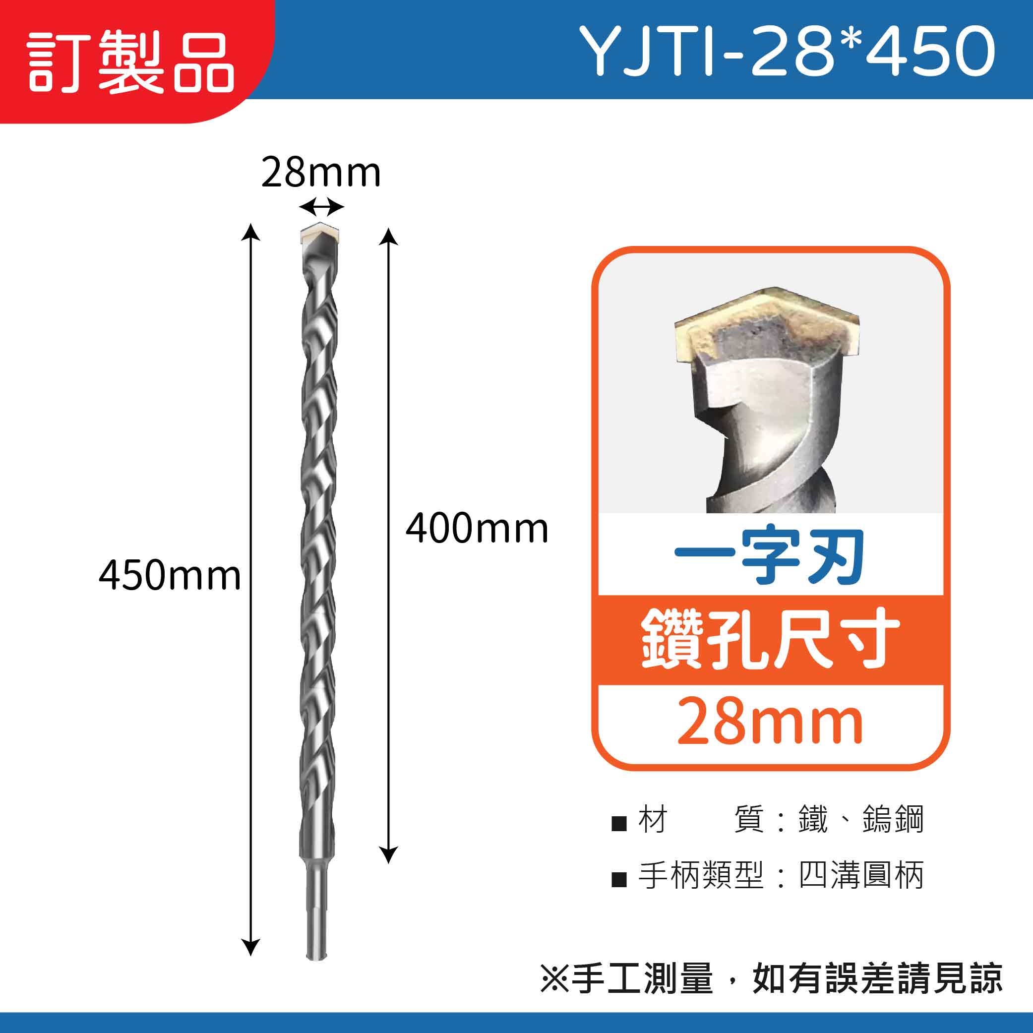 鉅玉經典｜ 四溝水泥鑽尾一字刃  YJTI-28*450, , large